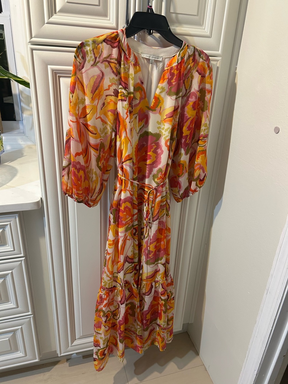 julia jordan Floral Tie-Waist Maxi Dress in Pink, Orange & Cream